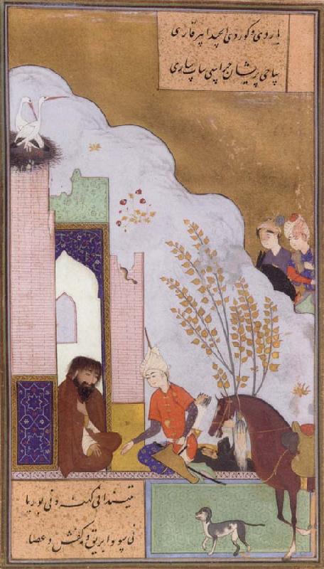 unknow artist Young Sultan Mahmud of Ghazni visits a Hermit Note the sultan-s horse and his dog. oil painting image